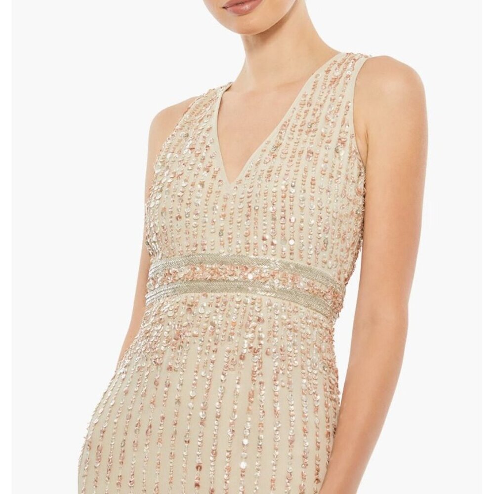 MAC DUGGAL Women's Sequin Sheath Midi Dress Nude 12 New with Tags - Picture 3 of 9